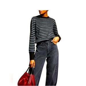 Equipment Black and Gray Stripped Long Sleeve Sweater